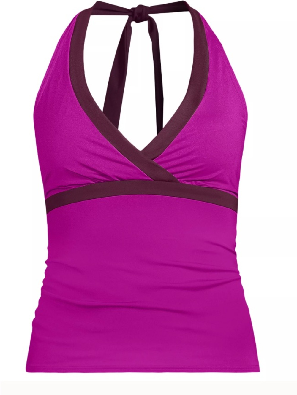 Lands' End Women's Halter Swim Sports Bra - Magenta with Dark Plum Trim
